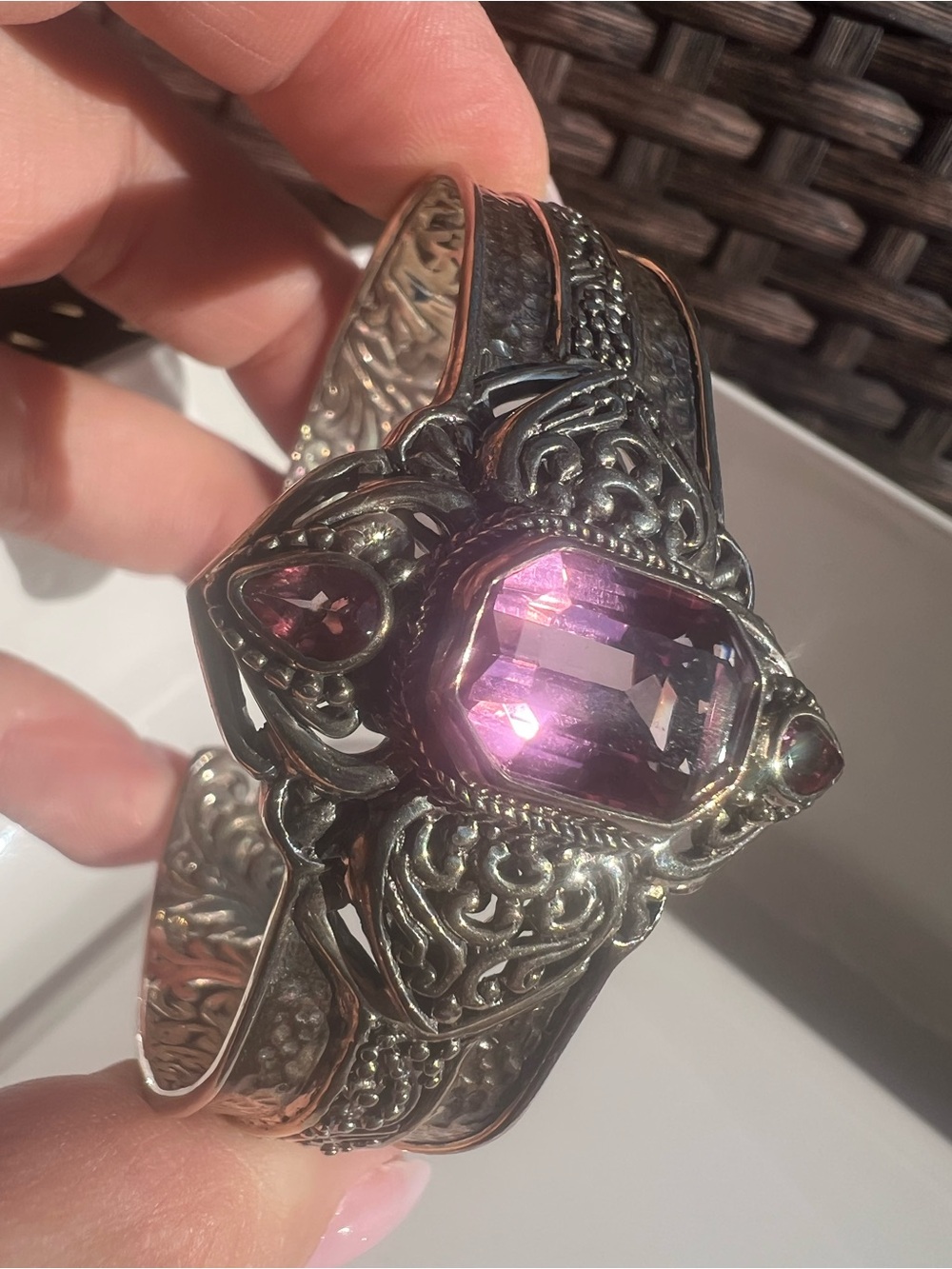 Stunning SARDA Sterling silver cuff bracelet with purple pink crystals - Picture 7 of 15